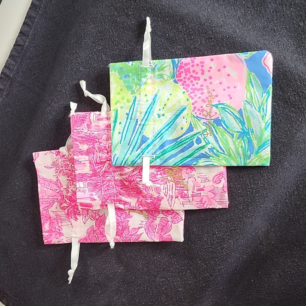 3 New Lilly Pulitzer Drawstring Jewlery Gift or Travel Bags
